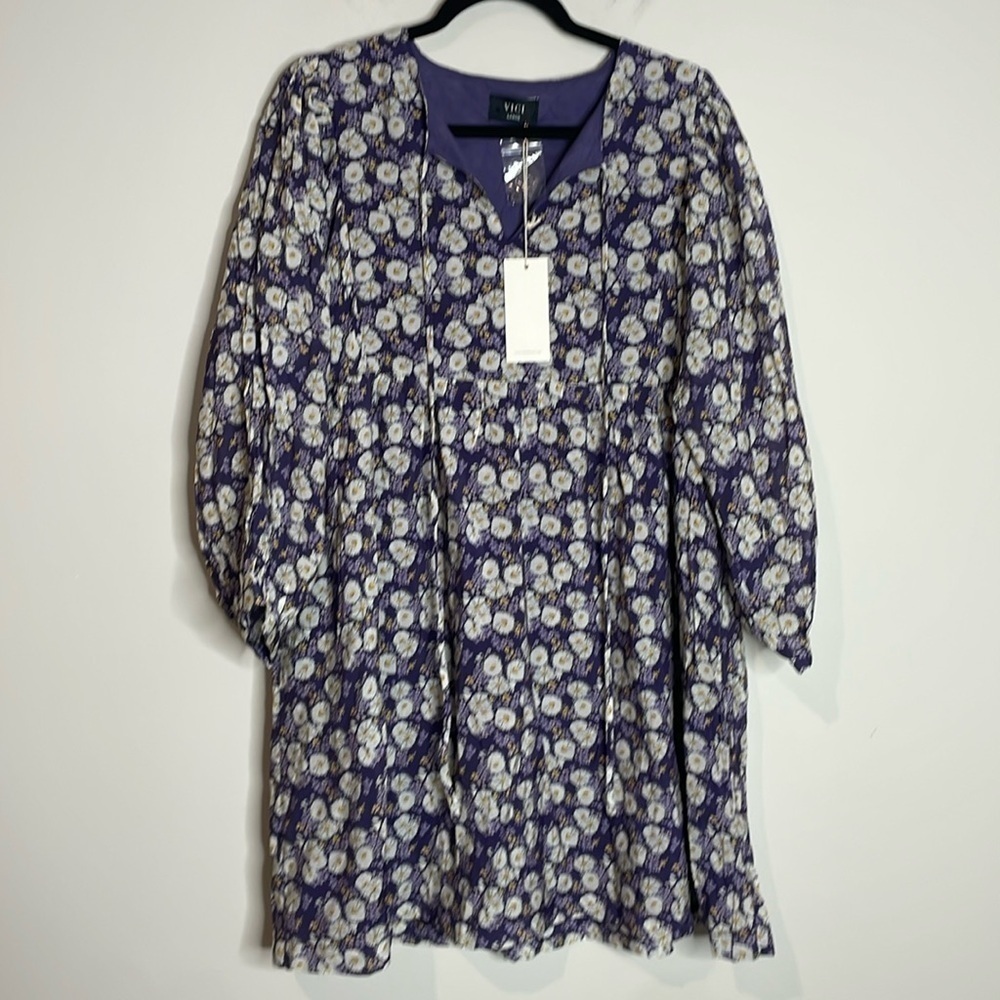 VICI | Long Sleeve Purple Floral Puff Sleeve Dress Size Large NWT